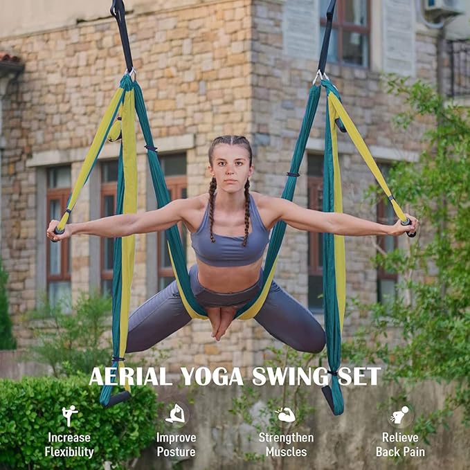 Premium Aerial Yoga Swing Hammock Inversion Therapy with 2 Free Extension Straps Easy Install for Home & Gym Fitness