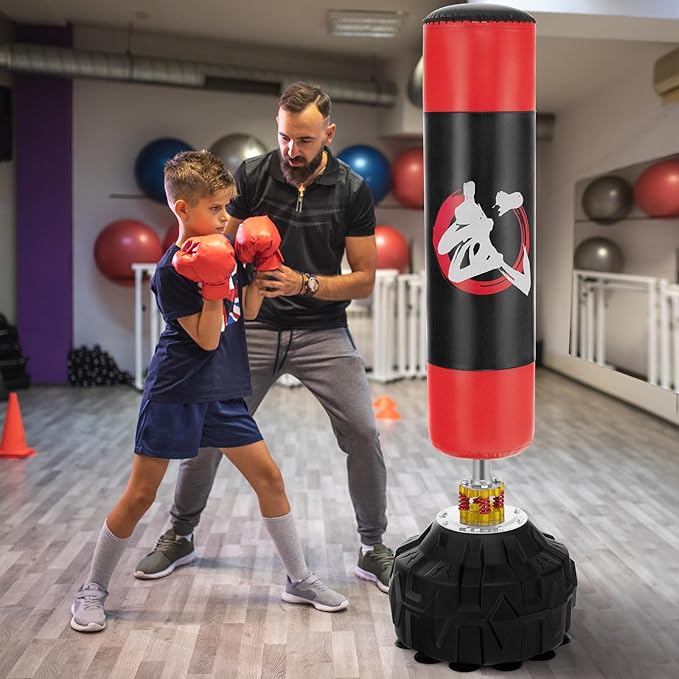 GYMAX Punching Bag for Adults, 70” Punching Stand with Suction Cup Base, TPR Shock Absorber & Multi-Layer Construction, Standing Punching Bag, Heavy Duty Boxing Equipment for Kickboxing MMA Muay
