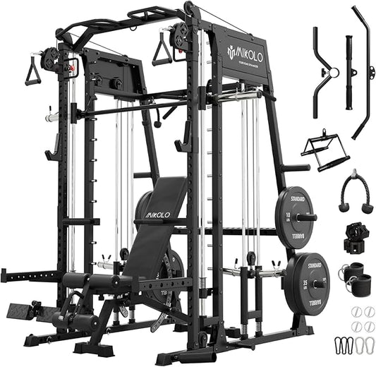 Mikolo M4 2.0 Smith Machine, All-in-One Power Cage with Independent Dual Pulley System, Multi-Function Home Gym Workout Cage for Cable Crossover