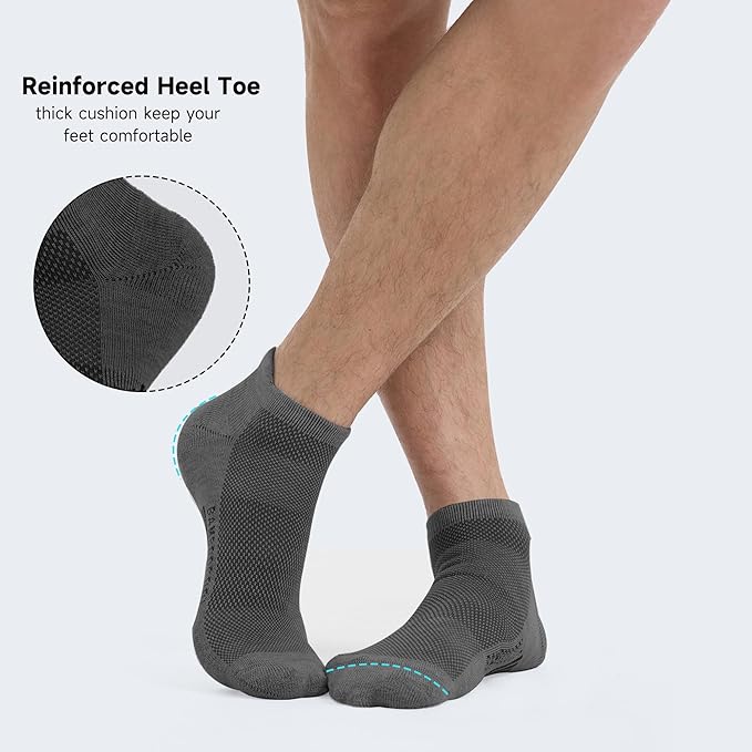 BAMBOO COOL Men's Ankle Socks Athletic Cushioned Moisture Wicking, Running Socks Arch Support Breathable, Heel Tab 8 Pack