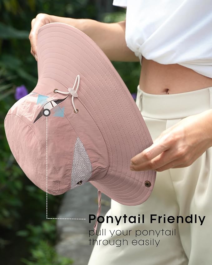 FURTALK Womens Sun Hat with Ponytail Hole Beach Hiking Summer Wide Brim UPF 80+ Outdoor Protection Foldable Bucket Hat