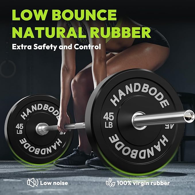 Colored Bumper Weight Plates Olympic Weight Plate Set 2-Inch, 10/15/20/25/35/45/55 lb Barbell Weight Plates Set for Home Gym, Rubber Strength Training Weights Plates for Weight Lifting