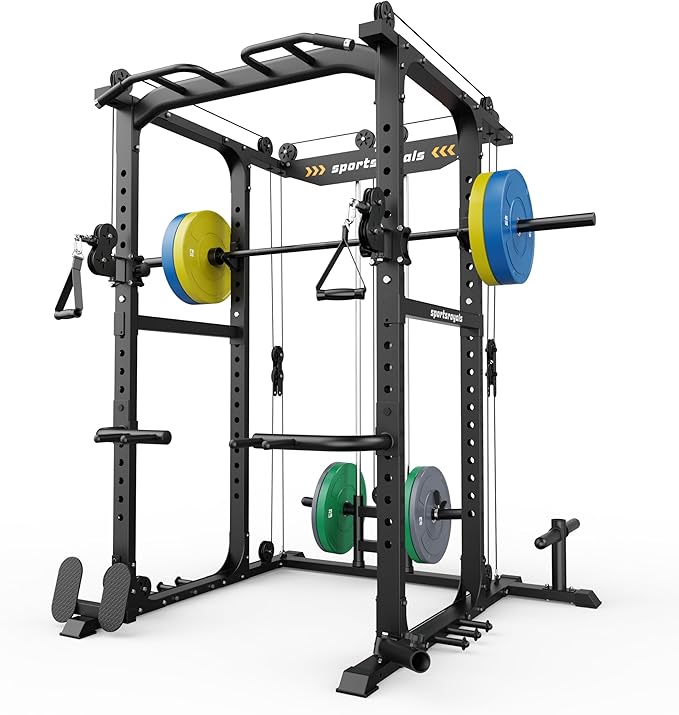 Sportsroyals Power Cage,1600lbs Multi-Function Power Rack with Adjustable Cable Crossover System and More Training Attachment, Weight Cage for Home Gym