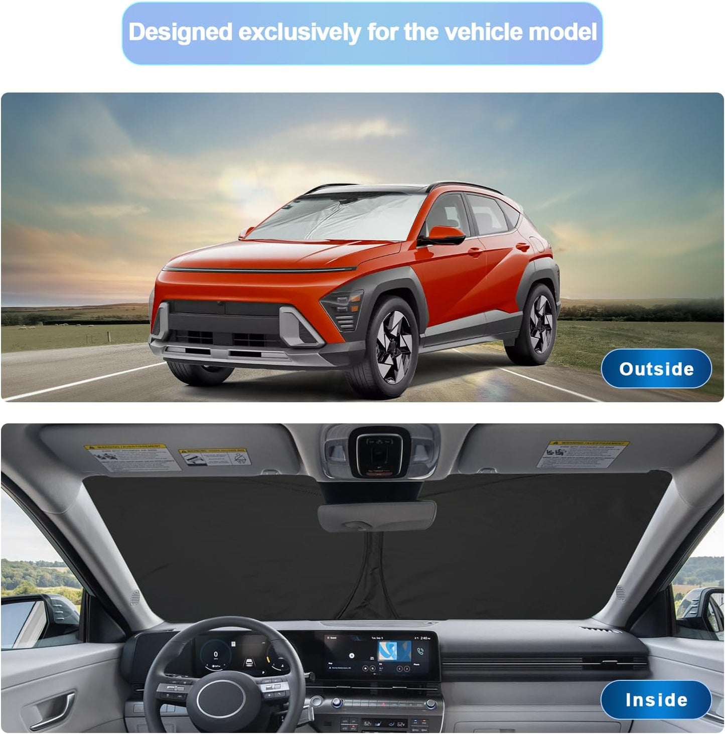 SXCY for 2024 2025 Hyundai Kona Windshield Sunshade for 2024 2025 Hyundai Kona SE SEL N-line Limited Accessories 2024 2025 Kona Sun Shade Foldable Sun Shield 2025 Kona Sunshade 2024 Kona Sun Protector