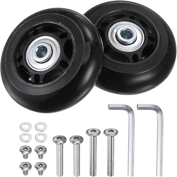 uxcell Replacement Luggage Wheels 64x24mm Suitcase Wheel Repair Kits Include 2 PU Bearing Wheels & Washers, Wrenches & Axle Screw for Trolley Bag, Inline Skate and Caster Board