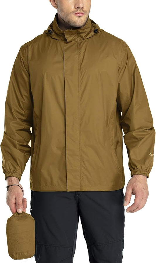 33,000ft Packable Rain Jacket Men's Lightweight Waterproof Rain Shell Jacket Raincoat with Hood for Golf Cycling Windbreaker