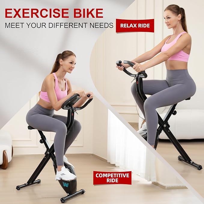 BARWING Stationary Exercise Bike for Home Workout, 5 IN 1 Foldable Indoor Cycling Bike for Seniors, 350LB Capacity, 16-Level Magnetic Resistance, Seat Backrest Adjustments