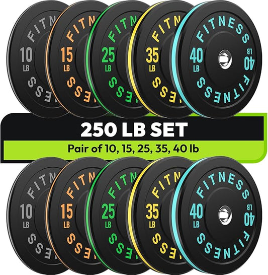 Rubber Weight Plates, Olympic Bumper Plate Set 2-Inch, 45/100 / 160/190 / 260/300 lb Barbell Weights for Home Gym, Colored Standard Strength Training Plates for Weightlifting