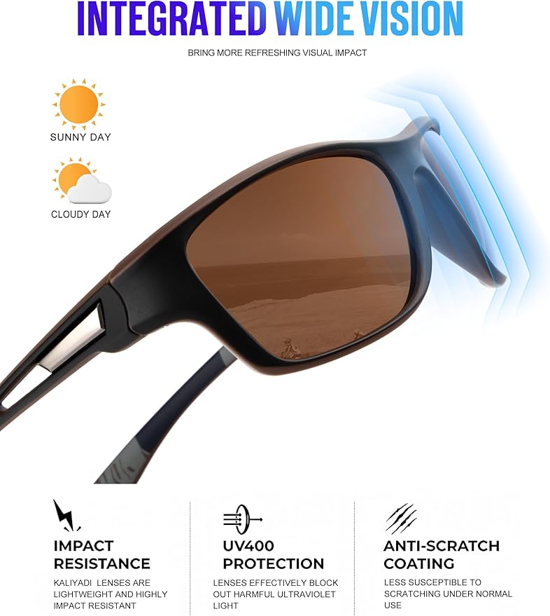 KALIYADI Polarized Sunglasses for Men, Sports Sun Glasses for Driving Cycling Fishing with UV protection