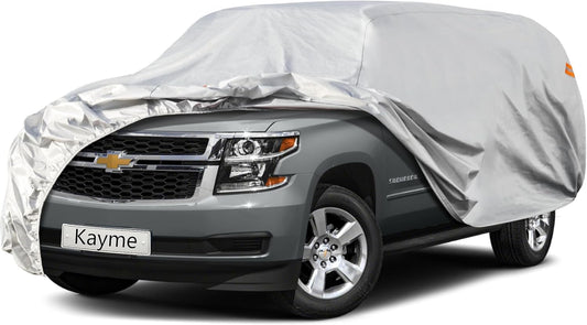 Kayme 6 Layers SUV Car Cover Custom Fit for Chevrolet Chevy Suburban (1973-2025) Waterproof All Weather for Automobiles, Outdoor Full Cover Rain Sun UV Protection.Silver
