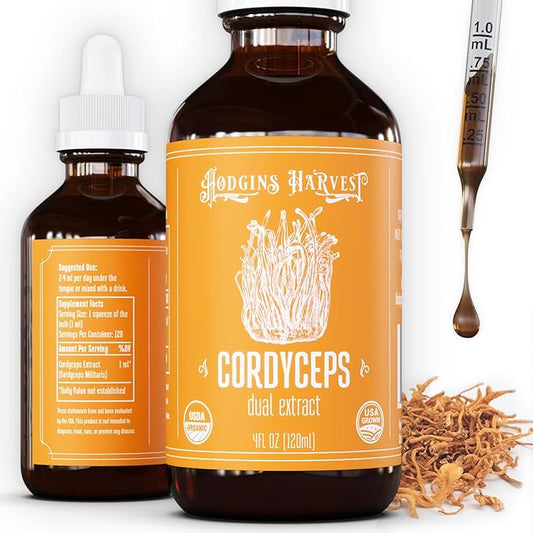 Hodgins Harvest Organic Cordyceps Tincture | Made with Mushrooms Grown On Our Farm in The USA | Dual Extract | Extra-Concentrated (4 fl oz)