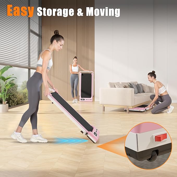 Incline Walking Pad with Handle Bar, Folding Treadmill Foldable Portable Under Desk for Home Office, Ultra Quiet <45dB, Safety Lock, 300+ LB Capacity