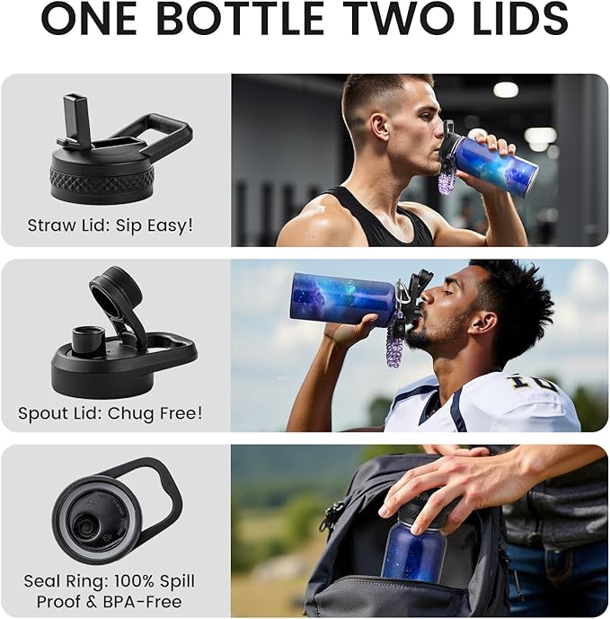 32oz Insulated Water Bottle, Triple Wall Vacuum Stainless Steel Water Bottles - Keeps Cold 48H, Reusable Metal water flask Jug for Gym, Sports, Camping, Hiking,Travel, Twilight Mist Purple