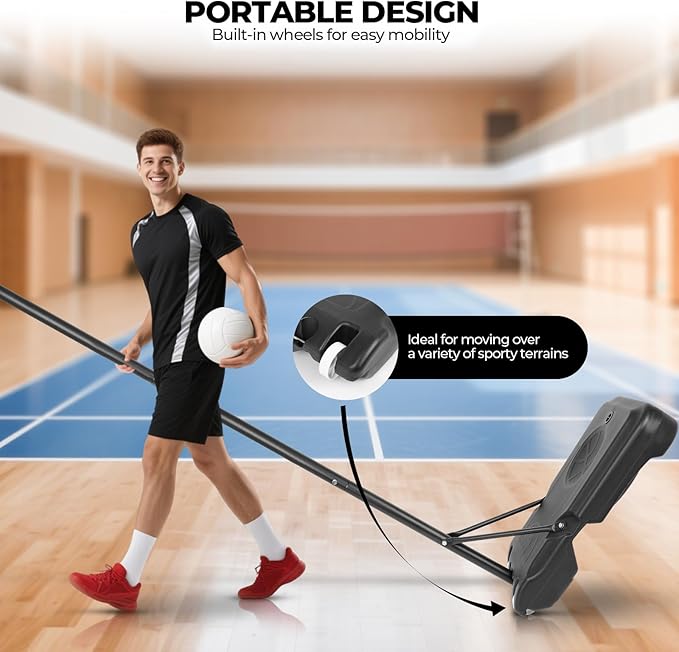 Volleyball Setter Trainer Net Setting Training Equipment，with Mobile Pulleys, Adjustable Height/Angle,Can Be Filled with Water，Indoor and Outdoor Volleyball Serve, Dunk and Set Practice Net