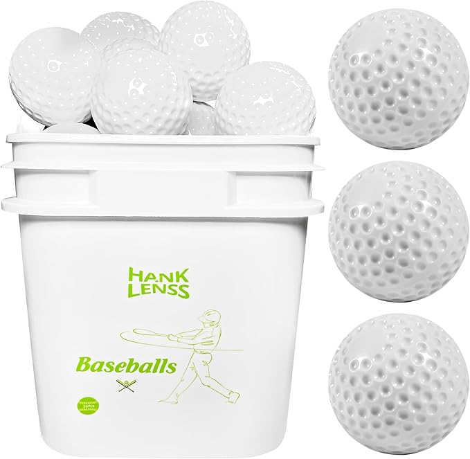 24 Pack Bucket of Dimpled Baseballs for Pitching Machine - Practice Balls for Hitting and Fielding, Rubber Baseballs for Hand-Eye Coordination