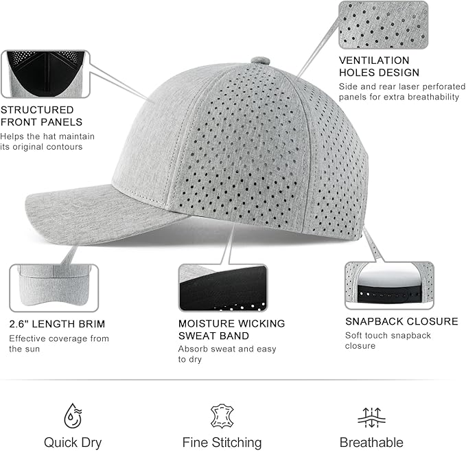 VOBOOM Men Snapback Trucker Hat, Baseball Cap for Breathable Side Laser Cut Holes