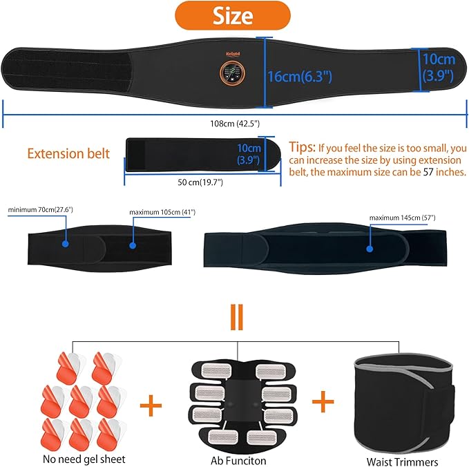 Abs Stimulator Belt-FDA Cleared EMS Massager Abdominal Toining Fitness Belt without GEL SHEET Tactical Abs Power Muscle Toner Workout Men Women & Bodybuilders USB Rechargeable Black KLT-07