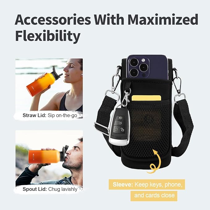 32 oz Insulated Water Bottle with Straw (Cold for 48 Hrs), Stainless Steel Triple Wall Vacuum Sports Water Jug, Leakproof Hydro Cup Flask with Paracord Handle & Straw Spout Lids & DIY Stickers