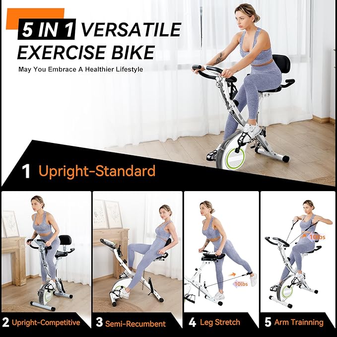 Foldable Exercise Bike Stationary Bikes for Home, 5 IN 1 Indoor Workout Bike, Cycling Bike with 16-Level Quiet Magnetic Resistance, 6.6 LBS Flywheel and 300LBS Capacity, 2025 Designed 817 X-bike