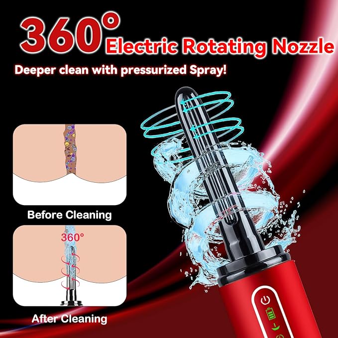 Upgrade Enema Anal Douche , Waterproof Touch Control, Enemas-Douches for Men & Women Colon Cleanse, Shower Enema Bulb-Bottles Kit, Electric Rotating Nozzle, Pressure Spray, Two Douching Modes,red