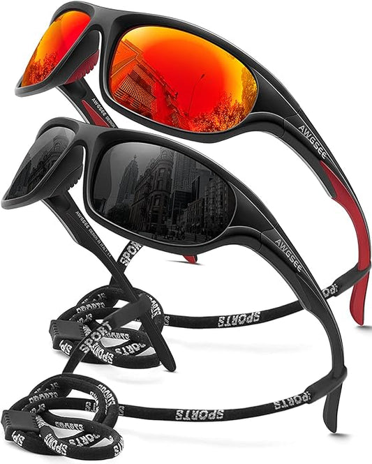 Polarized Sports Sunglasses for Men,TR90 Unbreakable Frame Sunglasses for Fishing Driving Cycling UV400 Protection