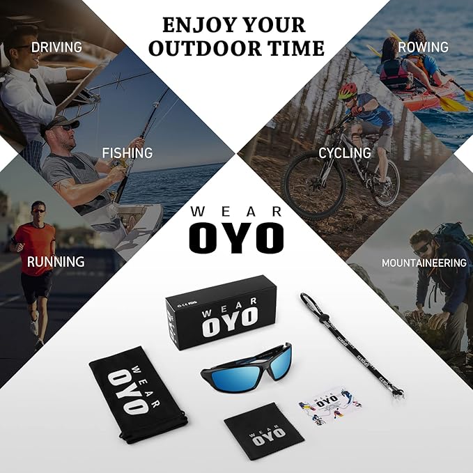 Polarized Sports Sunglasses for Men Women,Fishing Driving Rectangular Goggles UV400 Protection