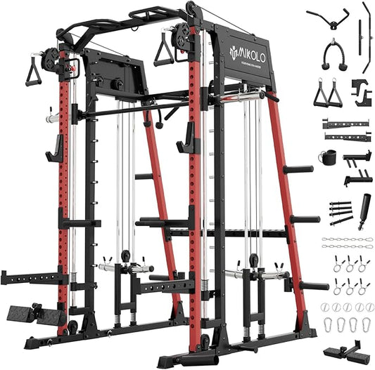 Mikolo M4 2.0 Smith Machine, All-in-One Power Cage with Independent Dual Pulley System, Multi-Function Home Gym Workout Cage for Cable Crossover
