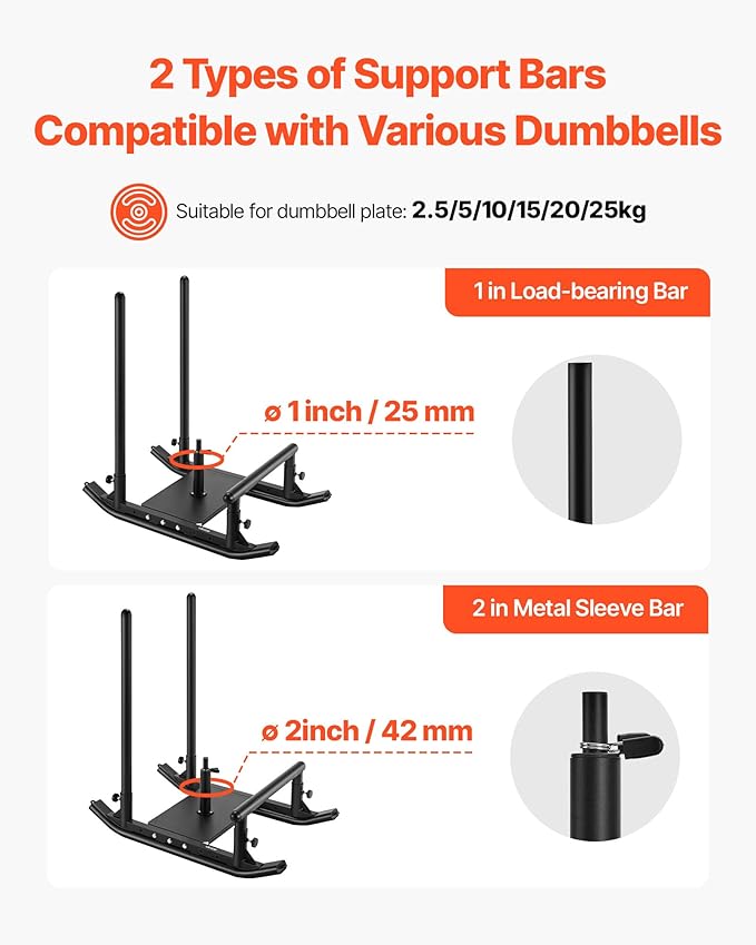 VEVOR Weight Sled, Steel Power Sled, Fitness Strength Training Sleds for Athletic Exercise Speed Improvement, Workout Fitness Equipment with Handle, Compatible with 1/2 in Weight Plates, Black