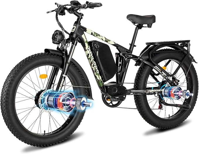 PHILODO Forester Electric Bike, 60V 26Ah Bike Battery for Long Range with 5000W Dual Motor Ebike for Adults, 26x4 Electric Bike Fat Tires for All Terrain Electric Mountain Bike