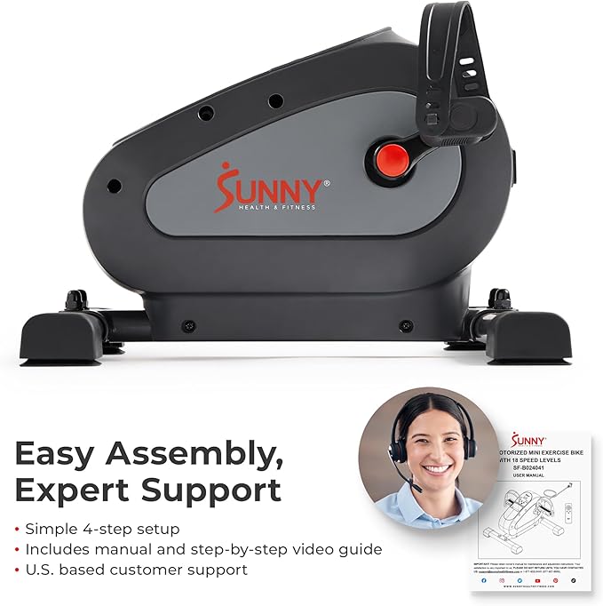 Sunny Health & Fitness Smart Under-Desk Bike Exerciser, Low-Impact Cardio Cycling Equipment for Home/Office, Mini Paddler for Arm/Leg Mobility Training, Free SunnyFit App Connect, Optional Motorized