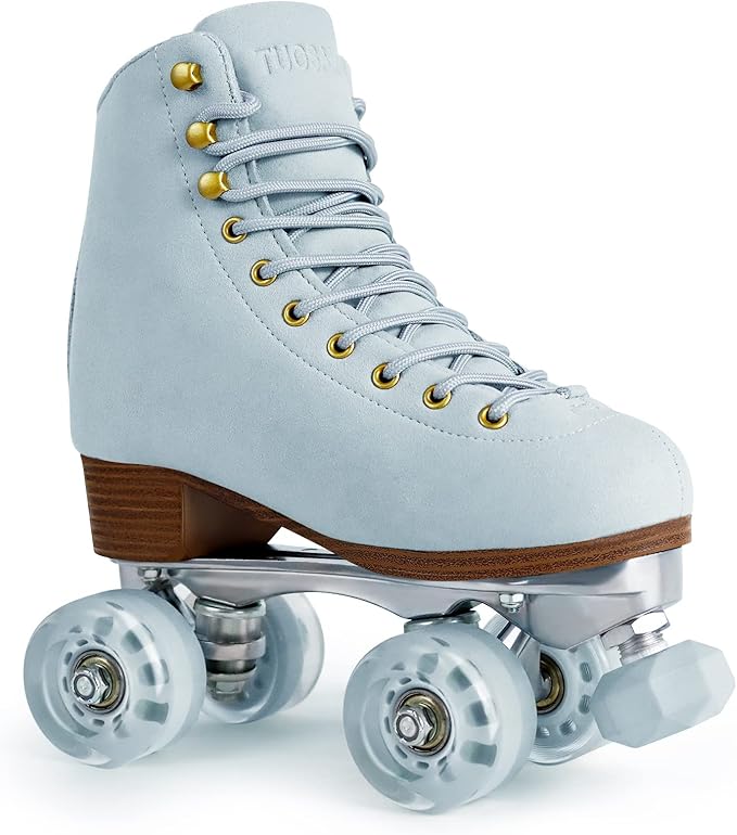 Roller Skates for Women or Men with Height Adjustable Rubber Stoppers Retro Suede Quad Roller Skates for Outdoor and Indoor