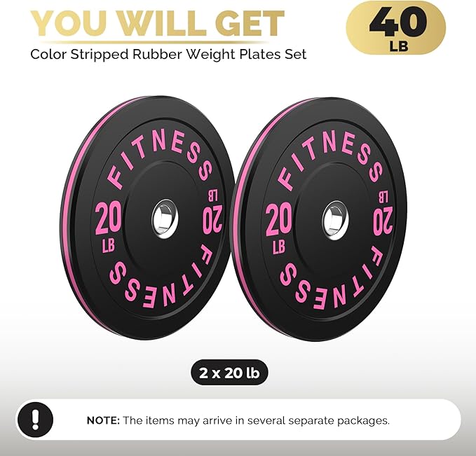 2 Inch Bumper Plates，10-500lbs，Barbell Rubber Olympic Weight Plates Set for Home Gym, Strength Training & Weight Lifting, Multiple Options Colors