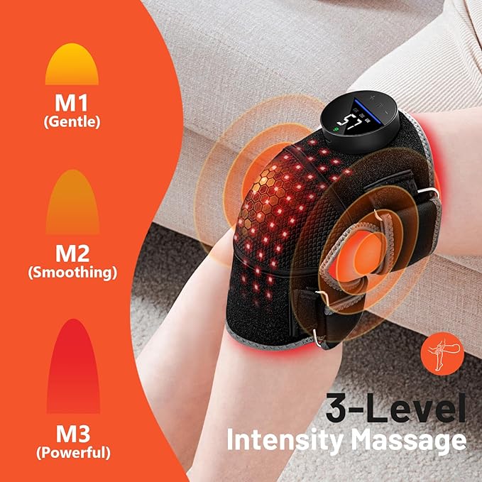 HALIDODO Red Light Therapy & Vibration Massage Knee Brace - Wireless Rechargeable Controller, 660nm&850nm Red Light Therapy Heated Device for Knee/Joint/Elbow/Shoulder Pain Relief, Faster Recovery