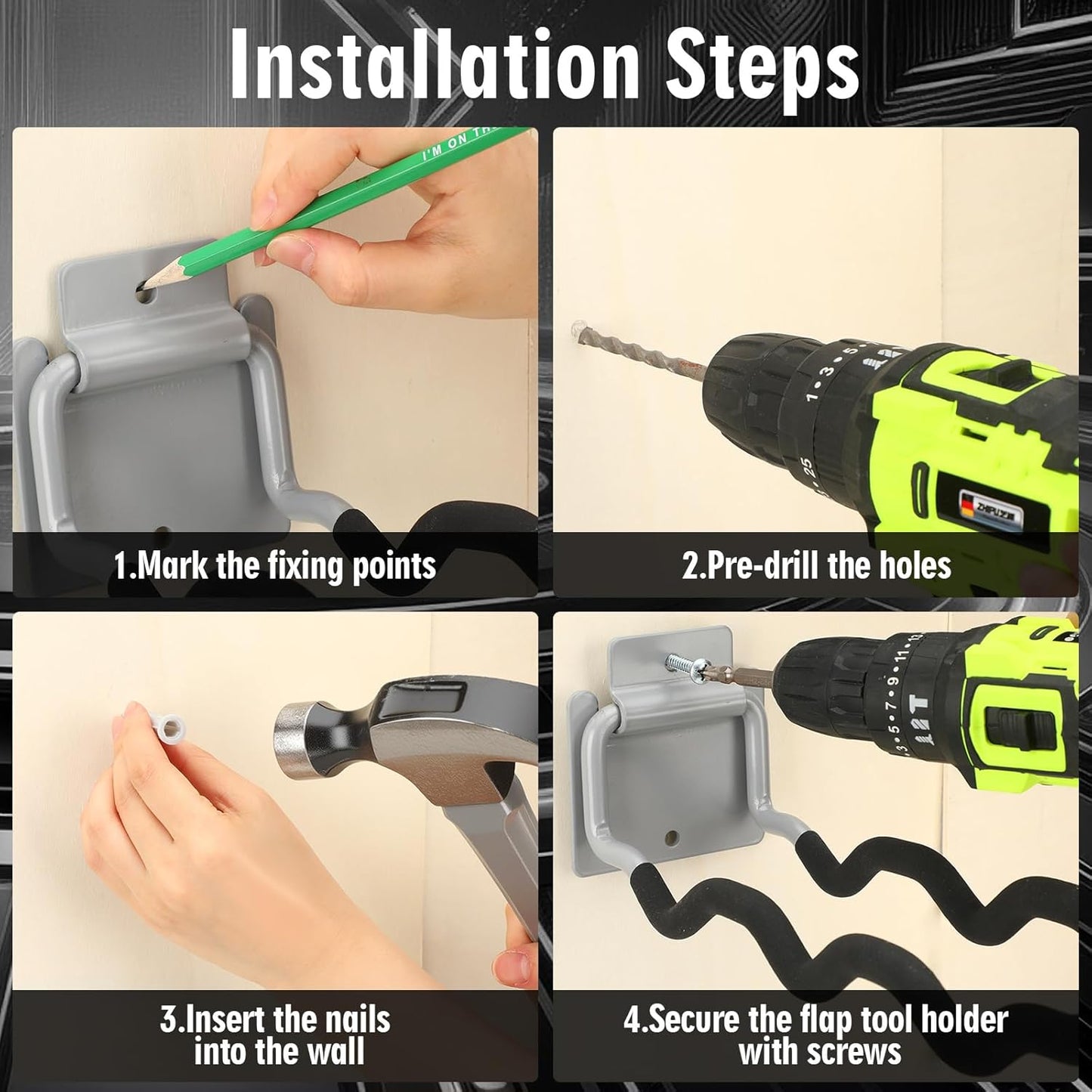 4 Pack Heavy Duty Garage Hooks Ladder Hangers for Garage Wall Flip up Wave Hooks for Shovels Chairs Durable 12" Foldable Tools Holder for Yard Garden Tool Organization