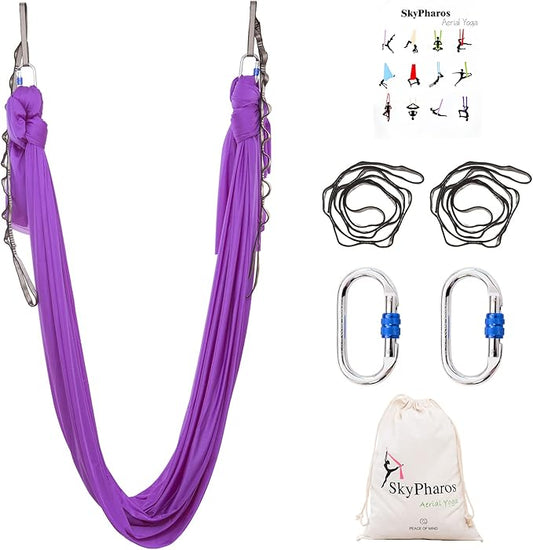 5.5 Yards Aerial Silks Yoga Swing Set - Aerial Yoga Hammock Kit Anti-Gravity Flying for Fitness, Low/Non Stretch Nylon Tricot Fabric Hardware Included for Dance