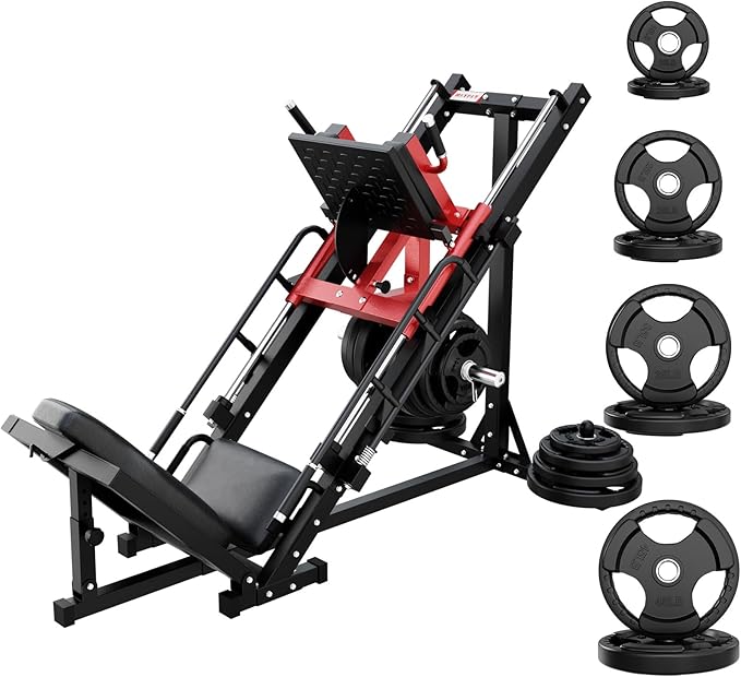 RitFit Adjustable Leg Press and Hack Squat Machine with Weight Plate Set, Professional Home Gym Equipment with Linear Bearings, Specialized for Complete Lower Body Workouts and Weight Storage Posts