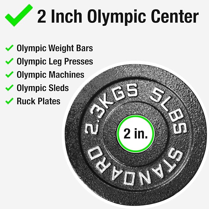 Steel Weight Plates 85LB Set - Olympic 2 inch Center Premium Coating 2x 25lb, 10lb, 5lb, and 2.5lb for Olympic Weight Lifting Barbells