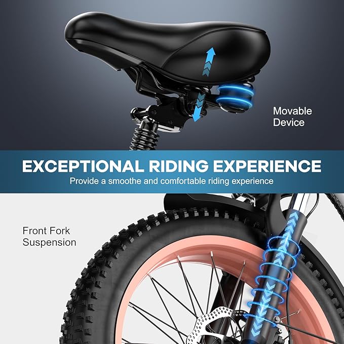 Foldable Electric Bike for Adults, Peak 1000W Brushless Motor 30MPH 70Miles City Commuter Ebike, 48V 20AH Lithium Battery, 20" Fat Tire 7-Speed E-Bicycle with Front Suspension Colourful LCD Display