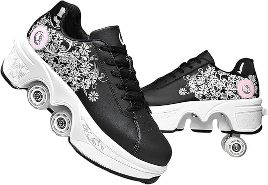 Double-Row Deform Wheel Automatic Walking Shoes Invisible Deformation Roller Skate 2 in 1 Removable Pulley Skates Skating Parkour