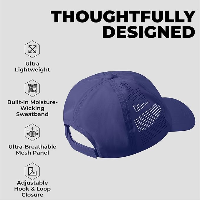Tough Headwear Baseball Running Cap - Lightweight Quick-Drying Athletic Hat for Men & Women - Sweat-Wicking