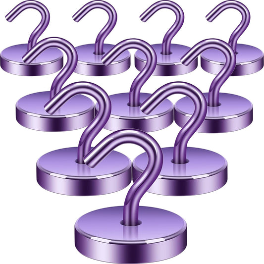 Neosmuk Magnetic Hooks, Cruise Ship Essentials, 120lb+ Heavy Duty Magnetic Hooks for Cruise Cabins, Refrigerator, Grill, Hanging, and Travel | Extra Strong Must-Haves Magnet Hook,Purple, Pack of 10