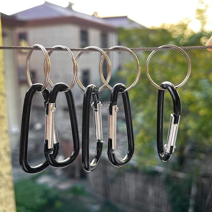30PCS Aluminum Carabiner Clips, 2" D Shape Spring Snap Hooks Carabiner with 30PCS Keyring Keychain Hook