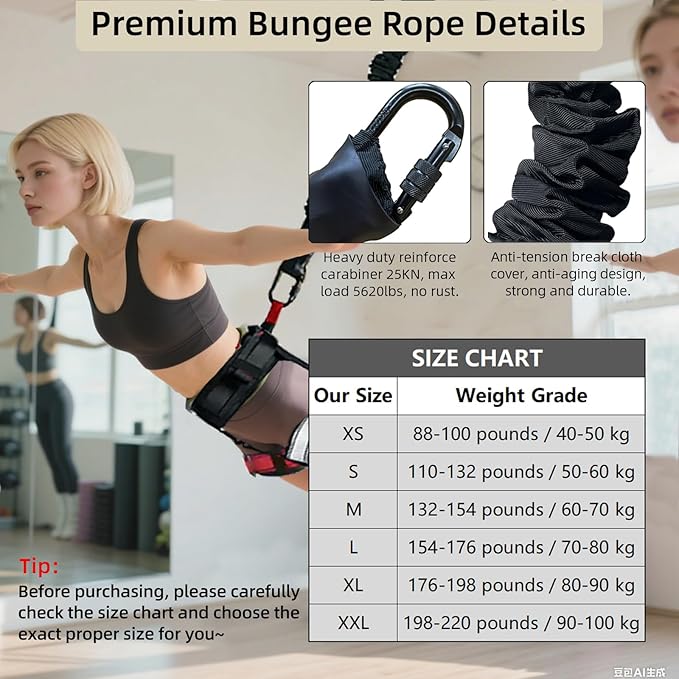 Bungee Fitness Set, Heavy Resistance Band Set, Professional 4D Yoga Bungee Rope Workout Equipment W/6 Sizes, for Home Gym Training & Fitness(Not for Extreme Sports)