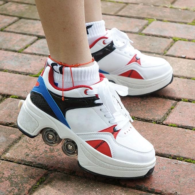 Double-Row Deform Wheel Automatic Walking Shoes Invisible Deformation Roller Skate 2 in 1 Removable Pulley Skates Skating Parkour