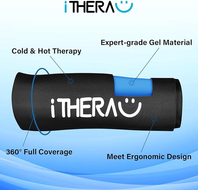 iTHERAU Knee Ice Pack Wrap 2 Pack, Reusable Gel Cold Pack with Cold/Hot Therapy,Cold Compression Sleeve for Elbow, Knee, Calf & Ankle for Pain Relief, Swelling, Surgery, Sports Injuries -Black, L