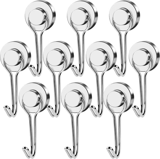 MIKEDE Magnetic Hooks, 40Lbs Heavy Duty Neodymium Magnet Hooks Magnetic Swivel Hooks for Hanging, 10 Pack Rust Proof Strong Magnets with Hook Magnetic Metal Hanger for Fridge, Toolbox, Storage