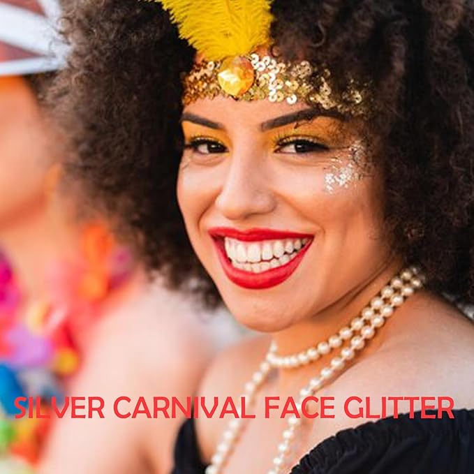 Silver Face Hair Glitter Stick, Chunky Sequins Body Glitter Rave Music Festival Outfits for Kids and Women,Waterproof Shimmer Accessories for Parties & Events