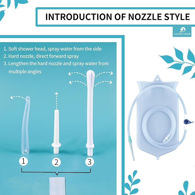 Silicone Enema Bag Kit - 2 Quart Capacity, 5 Multi-Size Reusable, Controlled Water Flow for Colon Detox Cleanse Enemas