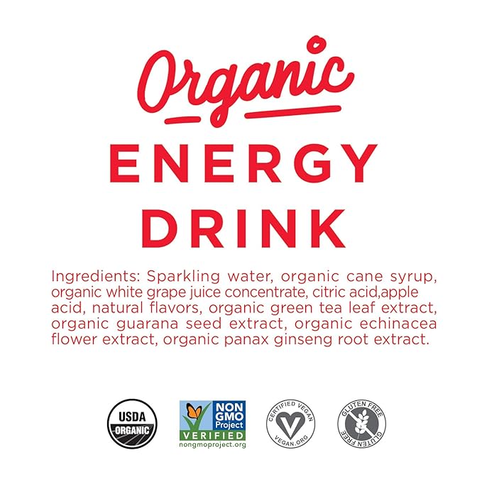 GURU Original Organic Energy Drinks, Clean Energy Drink with Plant Based Natural Caffeine from Green Tea, Gluten Free and Vegan, 140MG Caffeine, Healthy Drinks, 12oz (Pack of 24)