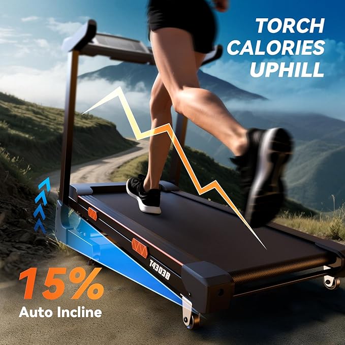 8.7MPH Treadmills for Home, 0%-15% Incline Walking Pad Treadmill with Auto-Folding, 3.5HP Wide Running Area Supports Up to 300lbs User Weight, Bluetooth & Pulse Monitor